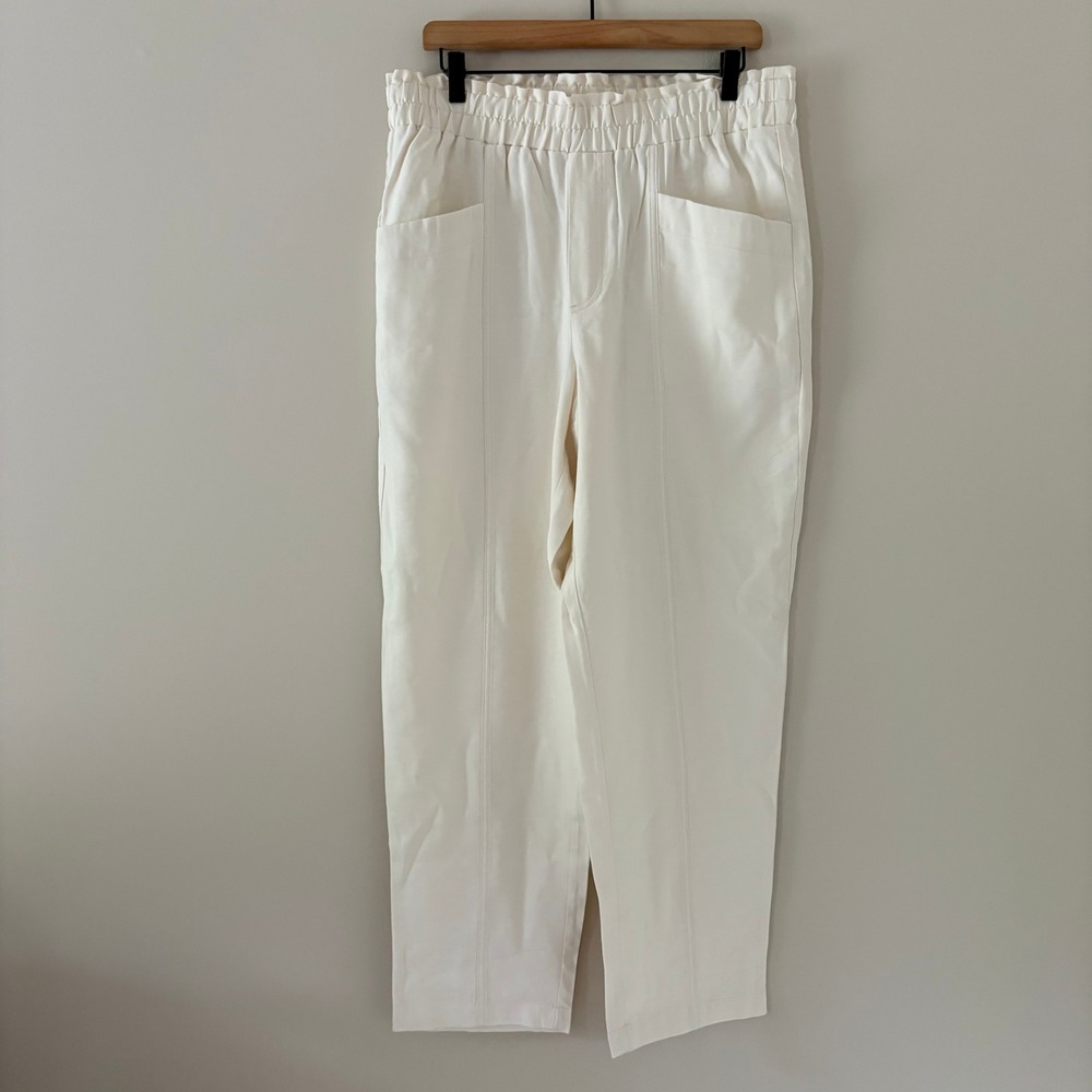 A New Day Pants Large Cream High Rise Paperbag Waist Tapered Rayon Blend Pockets